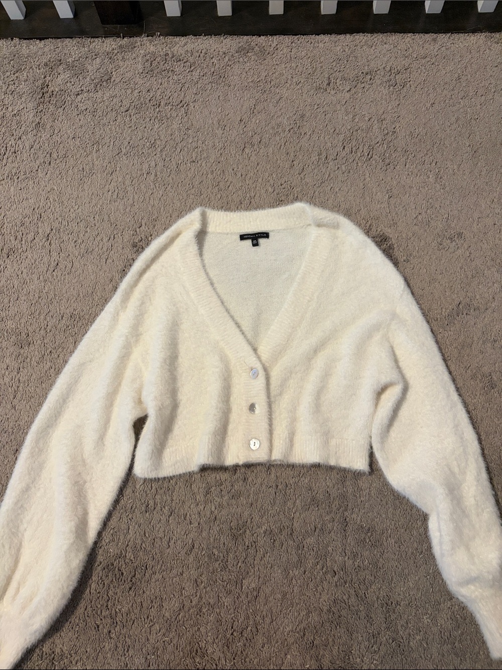 Kendall & Kylie Cream Cropped V-Neck Button Cardigan